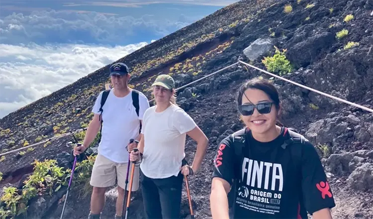Descending a gravel path on Mt. Fuji